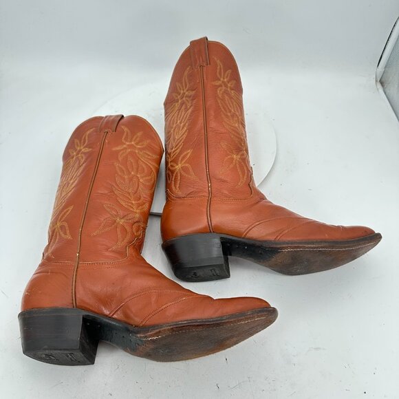 Justin L 4115 Men Size 7.5D Brown Tan Leather Pull On Western Cowboy Boot - Picture 6 of 13